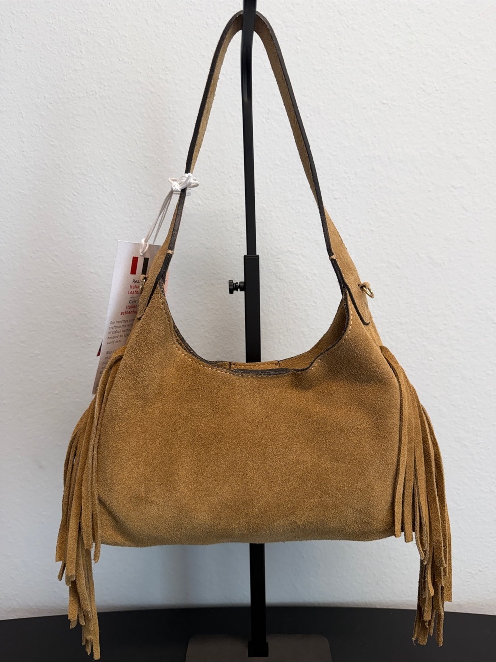 Isadora | Italian Leather Camel Suede Fringe Hobo Cowgirl Chic Bag w/ Crossbody